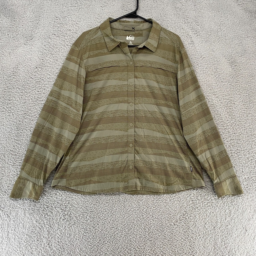 REI Hiking Top Womens XL Sahara Long Sleeve Nylon Stretch UPF Shirt Green